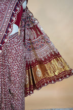 Maroon Modal Silk Ajrakh Printed Saree with Applique and Gota Work - maroon silk saree