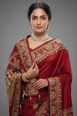 Maroon Gaji Silk Traditional Gharchola Saree with Tassles - maroon silk saree