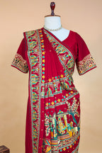 Maroon Gaji Silk Traditional Gharchola Saree with Tassles - maroon silk saree
