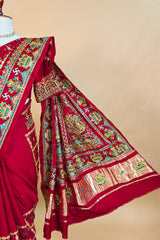 Maroon Gaji Silk Traditional Checks Gharchola Saree with Embroidery