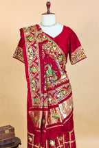 Maroon Gaji Silk Traditional Checks Gharchola Saree - maroon silk saree