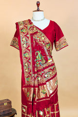 Maroon Gaji Silk Traditional Checks Gharchola Saree