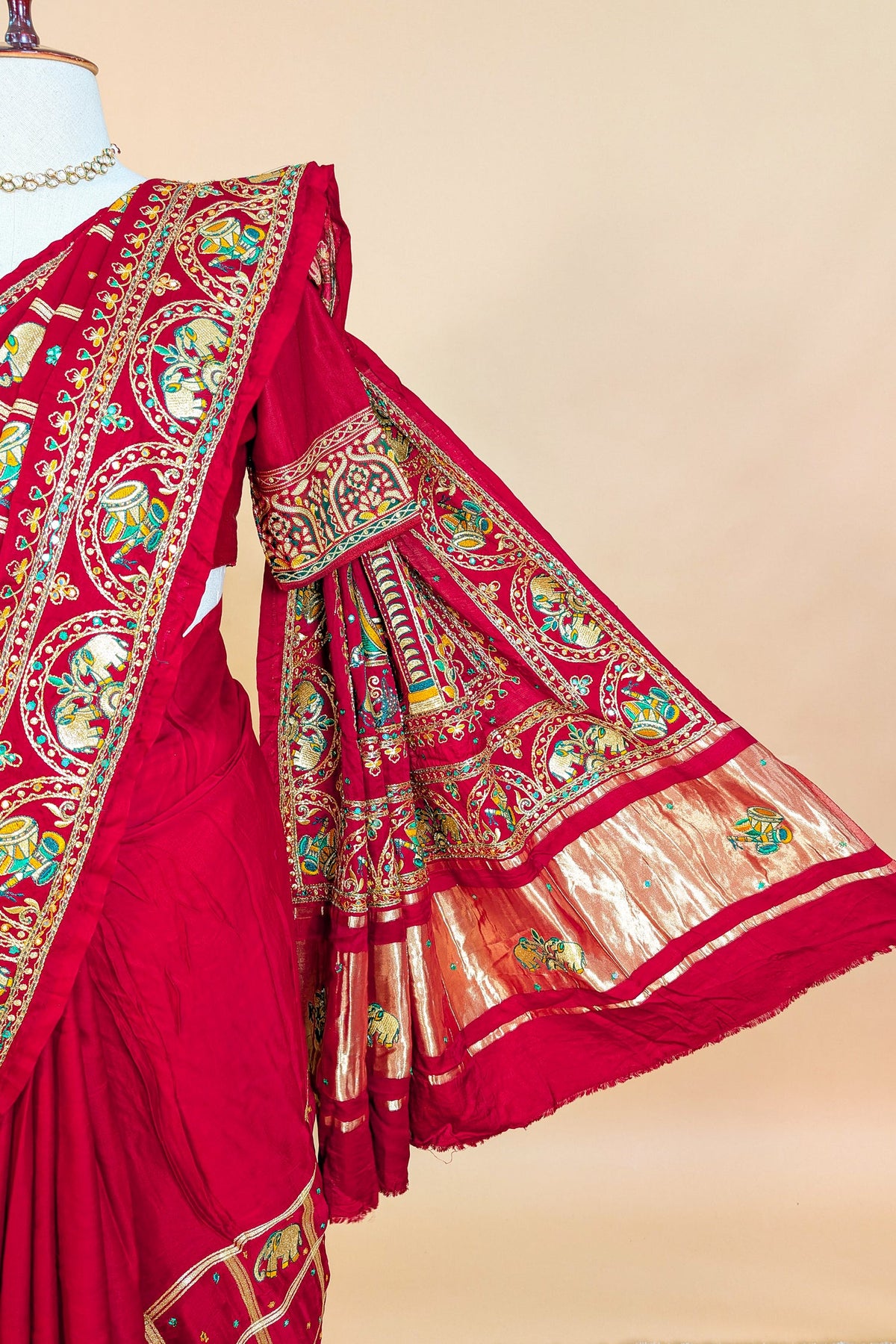 Maroon Gaji Silk Traditional Checks Gharchola Saree - maroon silk saree