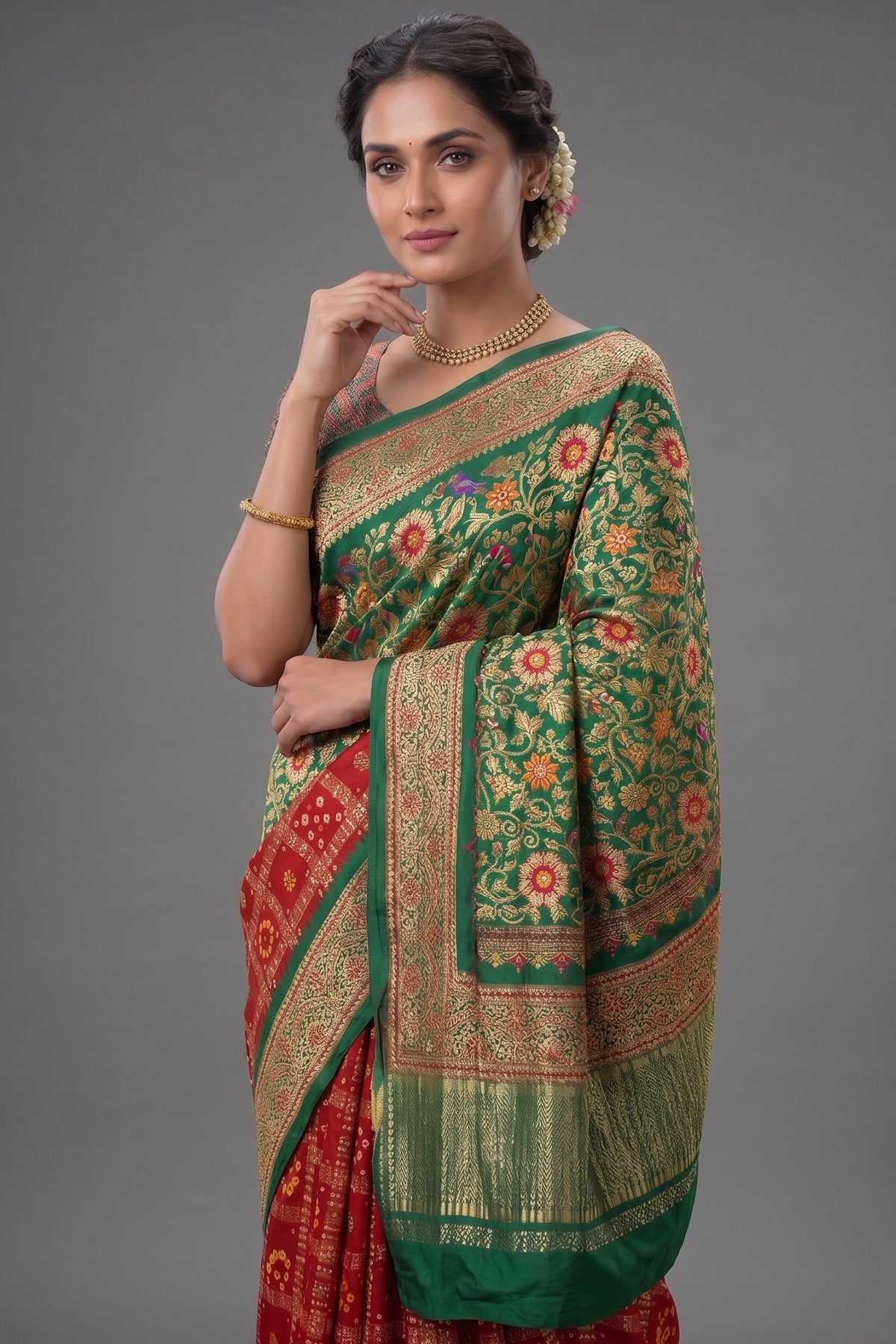 Maroon Gaji Silk Traditional Gharchola Saree with Embroidery - maroon silk saree embroidery