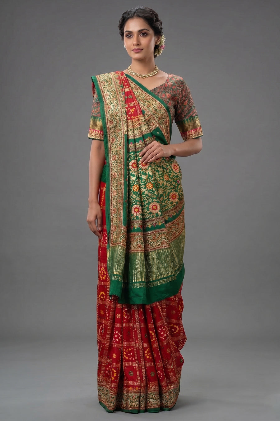 Maroon Gaji Silk Traditional Gharchola Saree with Embroidery - maroon silk saree embroidery