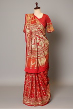 Maroon Gaji Silk Traditional Gharchola Saree with Embroidery - maroon silk saree embroidery