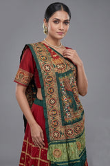 Maroon Gaji Silk Swastik Motif Traditional Gharchola Saree with Embroidery - maroon silk saree embroidery