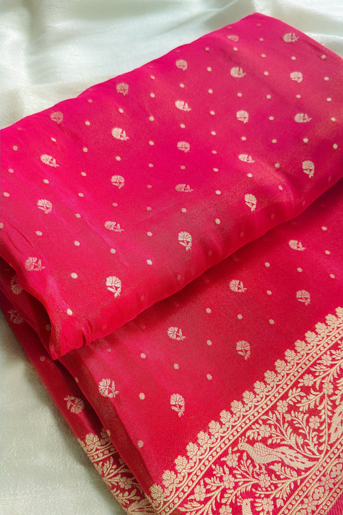 Pink Tissue Silk Woven Saree with Full Sleeved Handworked Readymade Blouse - pink silk saree