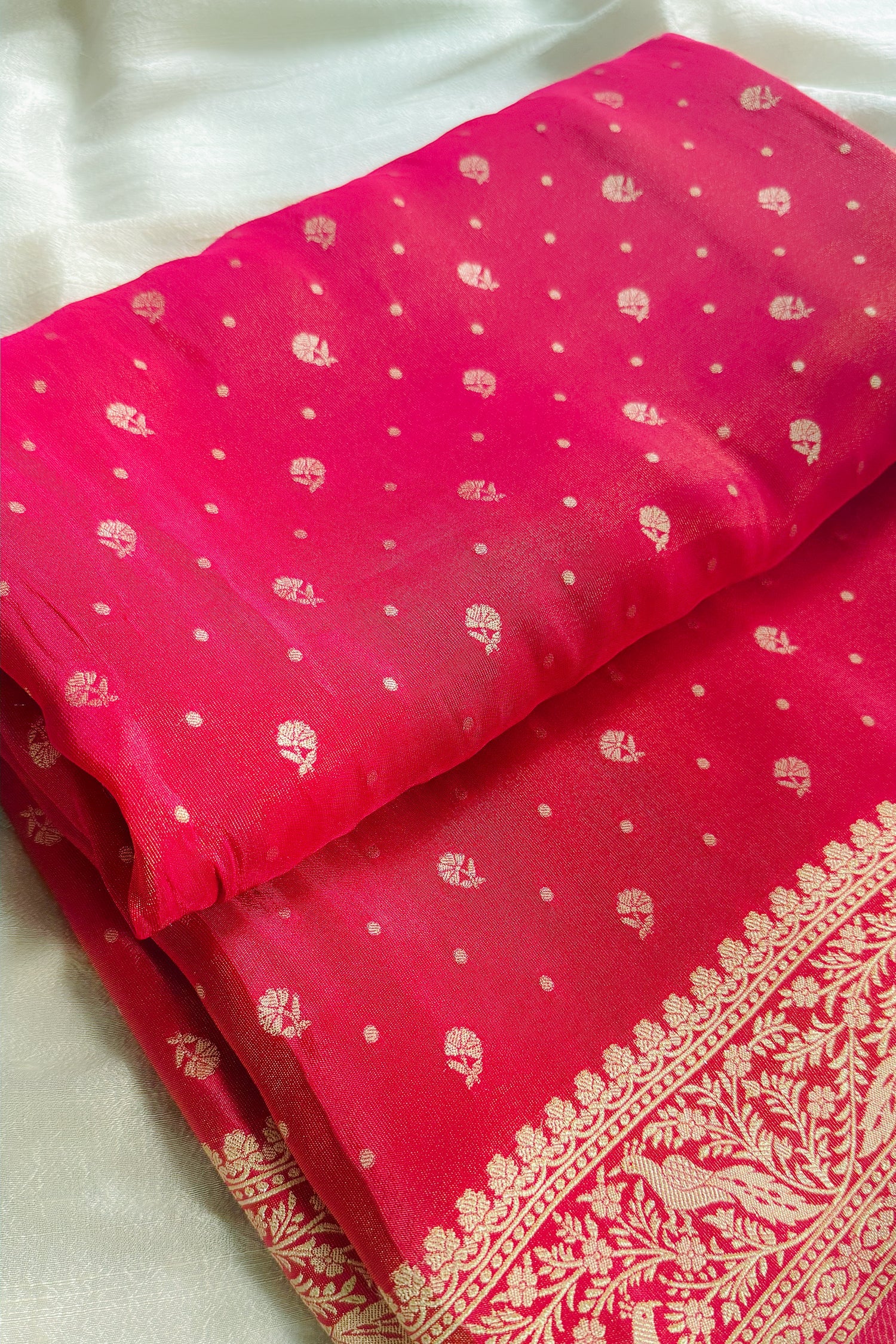Pink Tissue Silk Woven Saree with Full Sleeved Handworked Readymade Blouse - pink silk saree