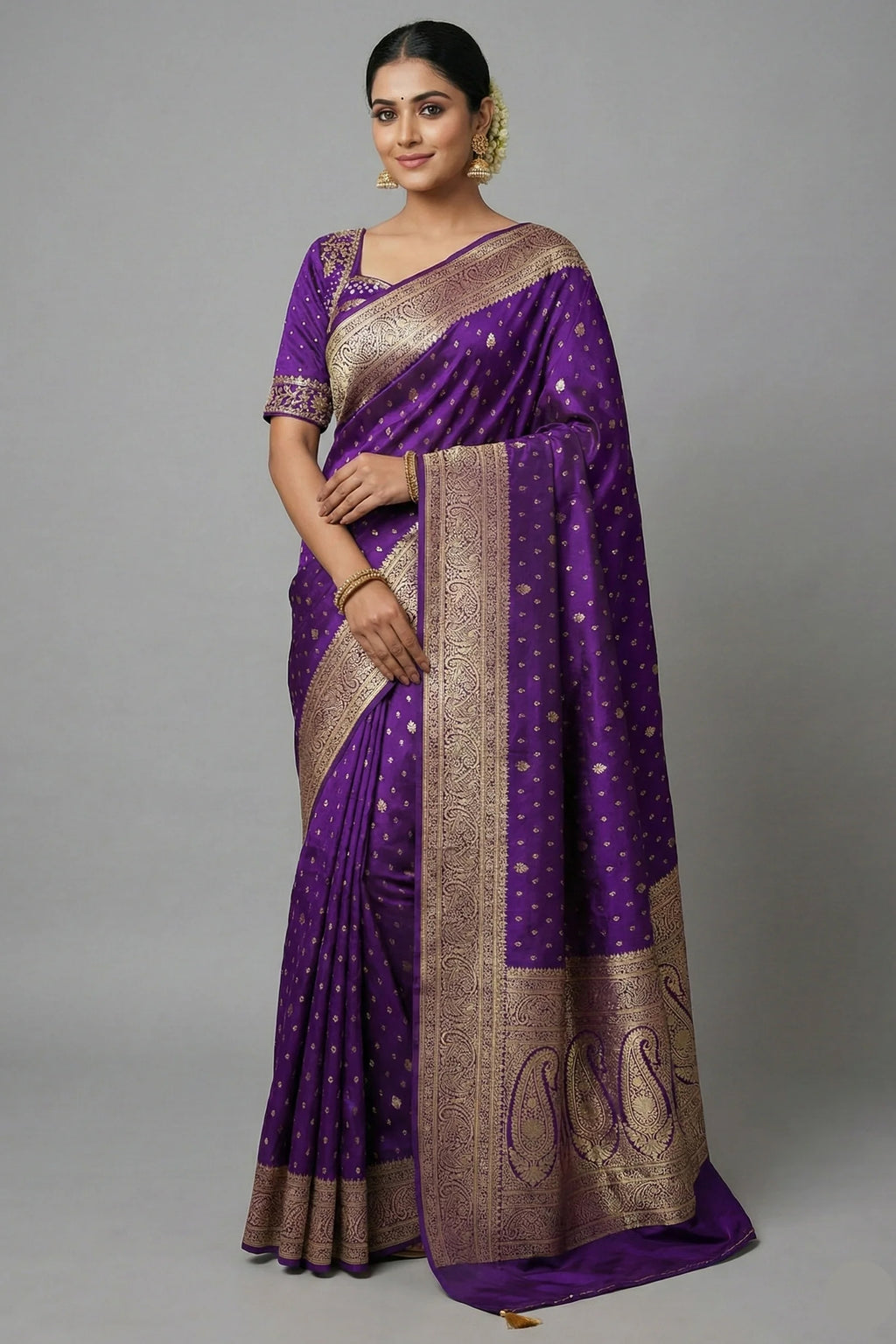 Purple Dola Silk Woven Saree with Handworked Readymade Blouse