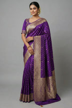 Purple Dola Silk Woven Saree with Handworked Readymade Blouse