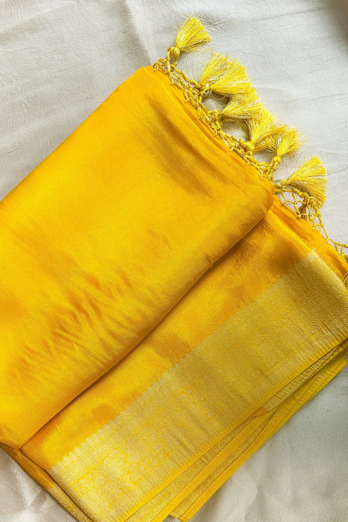 Yellow Tissue Silk Saree with Readymade Blouse - yellow silk saree