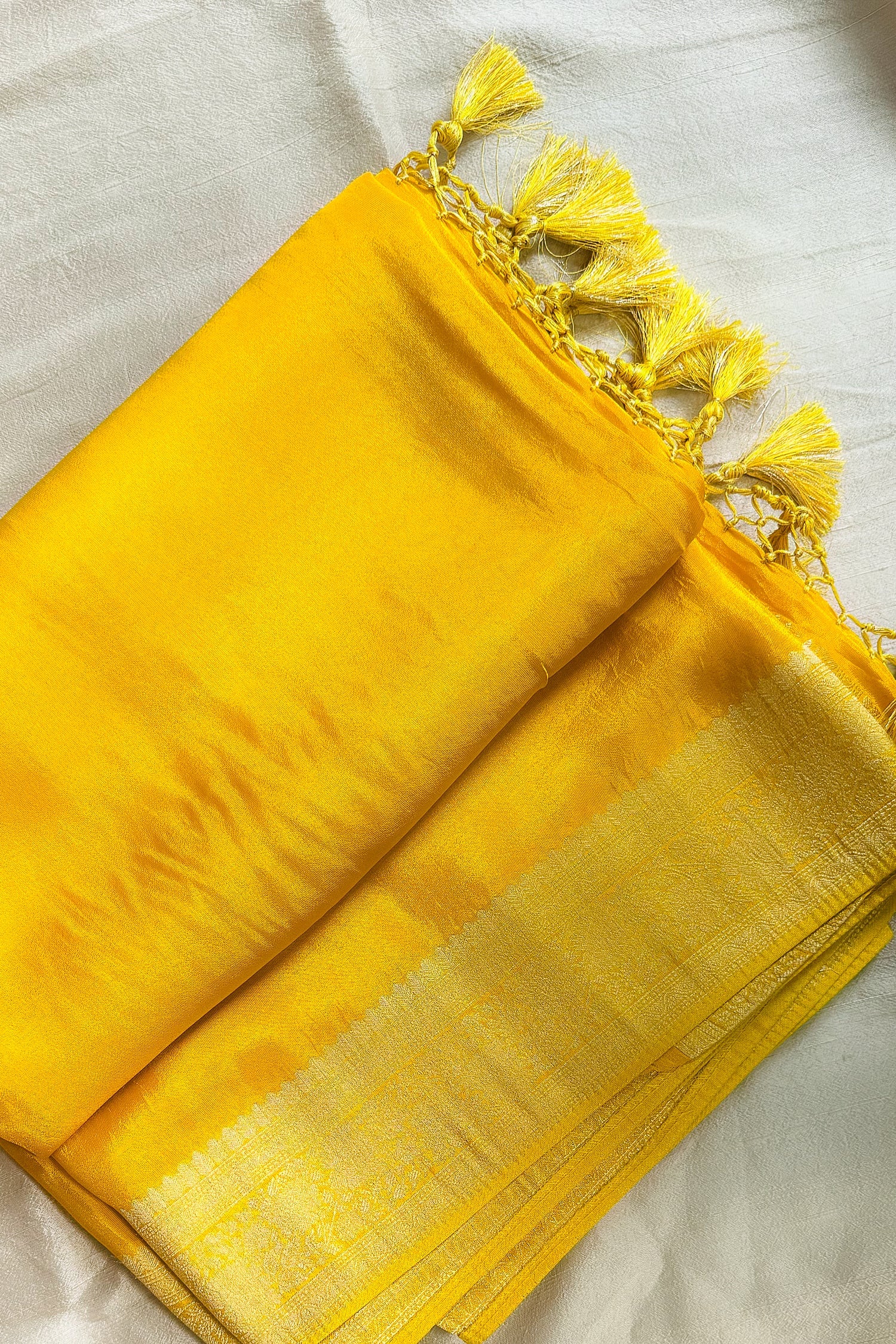 Yellow Tissue Silk Saree with Readymade Blouse - yellow silk saree