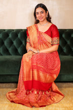 Maroon Georgette Bandhej Saree with Real Zari Kadva Weaving - maroon georgette saree bandhej