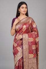 Purple Banarasi Silk Real Zari Kadva Woven Saree - purple silk saree zari