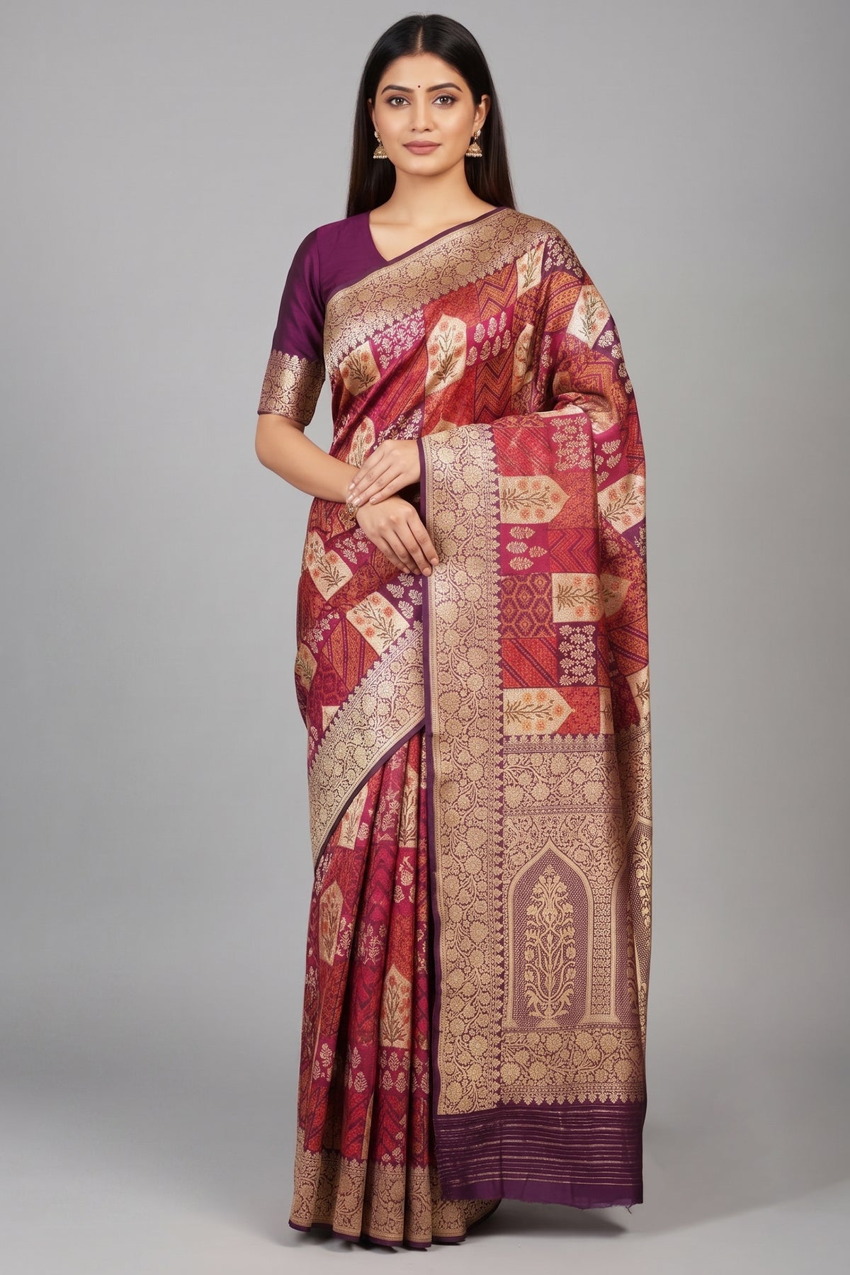 Purple Banarasi Silk Real Zari Kadva Woven Saree - purple silk saree zari