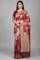 Purple Banarasi Silk Real Zari Kadva Woven Saree - purple silk saree zari
