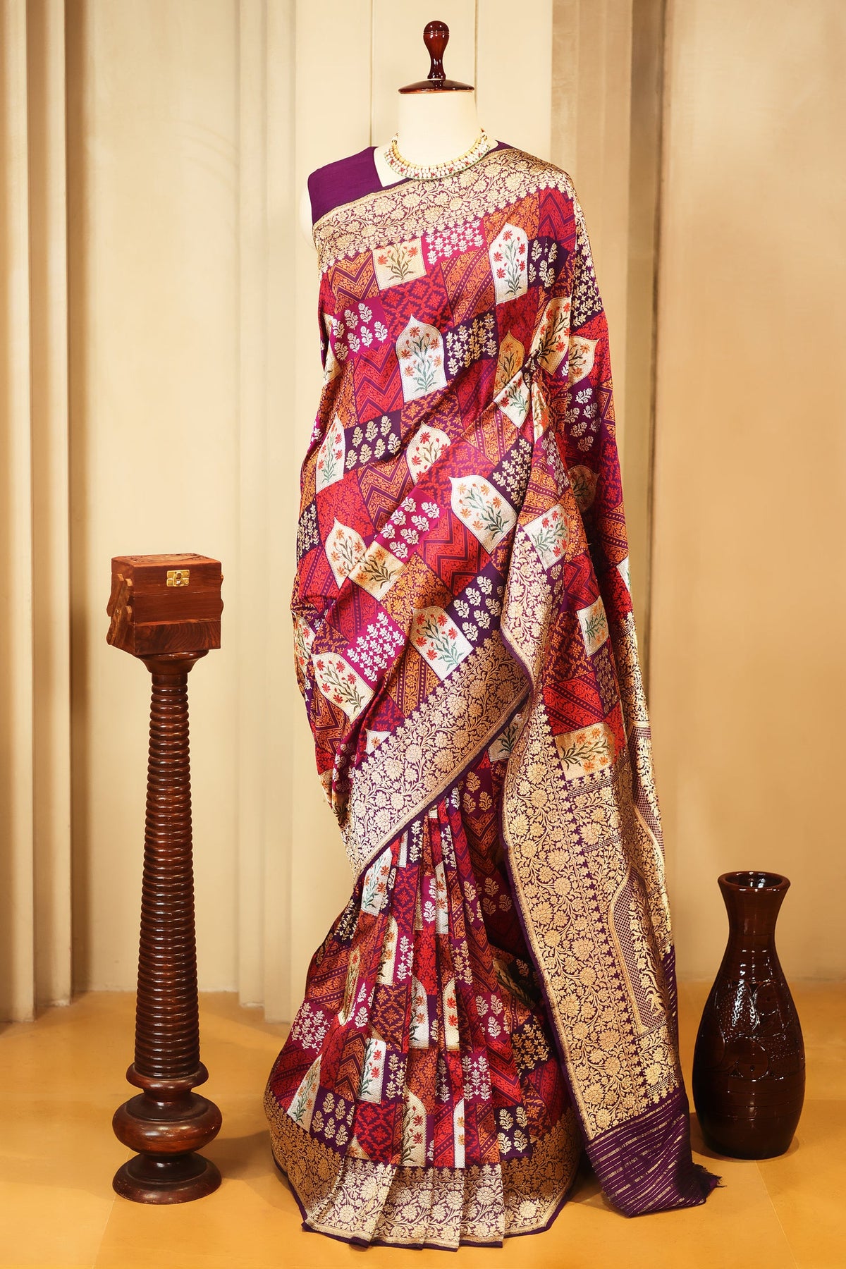 Purple Banarasi Silk Real Zari Kadva Woven Saree