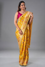 Yellow Banarasi Silk Real Zari Kadva Woven Saree - yellow silk saree zari