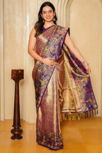 Golden and Purple Tissue Silk Woven Saree with Paithani Border and Pallu - gold silk saree