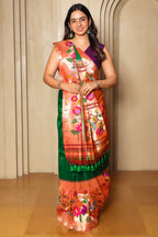 Green Silk Traditional Saree with Paithani Border and Pallu - green silk saree