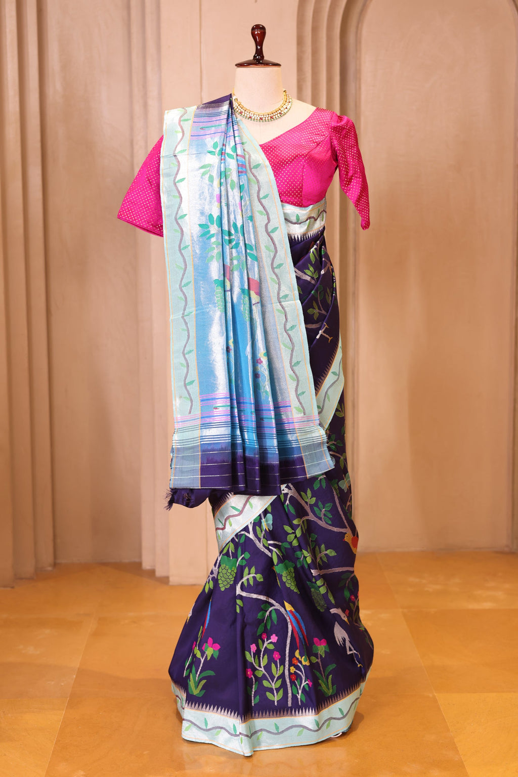 Blue Silk Traditional Paithani Saree - blue silk saree