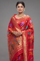 Red Silk Traditional Paithani Woven Saree - red silk saree