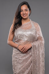 Peach Tissue Organza Sequin Cutdana Worked Designer Saree - peach organza saree