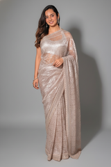 Peach Tissue Organza Sequin Cutdana Worked Designer Saree
