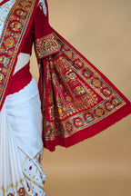 Pearl White Gaji Silk Bridal Panetar Saree with Embroidery - white silk saree embroidery
