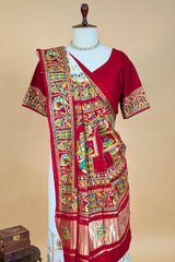 Pearl White Gaji Silk Bridal Panetar Saree with Embroidery