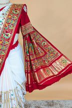Pearl White Gaji Silk Bridal Panetar Saree with Embroidery - white silk saree embroidery
