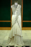 Pearl White Imported Layered Fish Cut Pre Draped Lehenga Saree - red saree