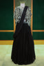 Black Chinon Silk Pre Drape Lehenga Saree with Sequin Cutdana Worked Poncho Cape - black silk saree
