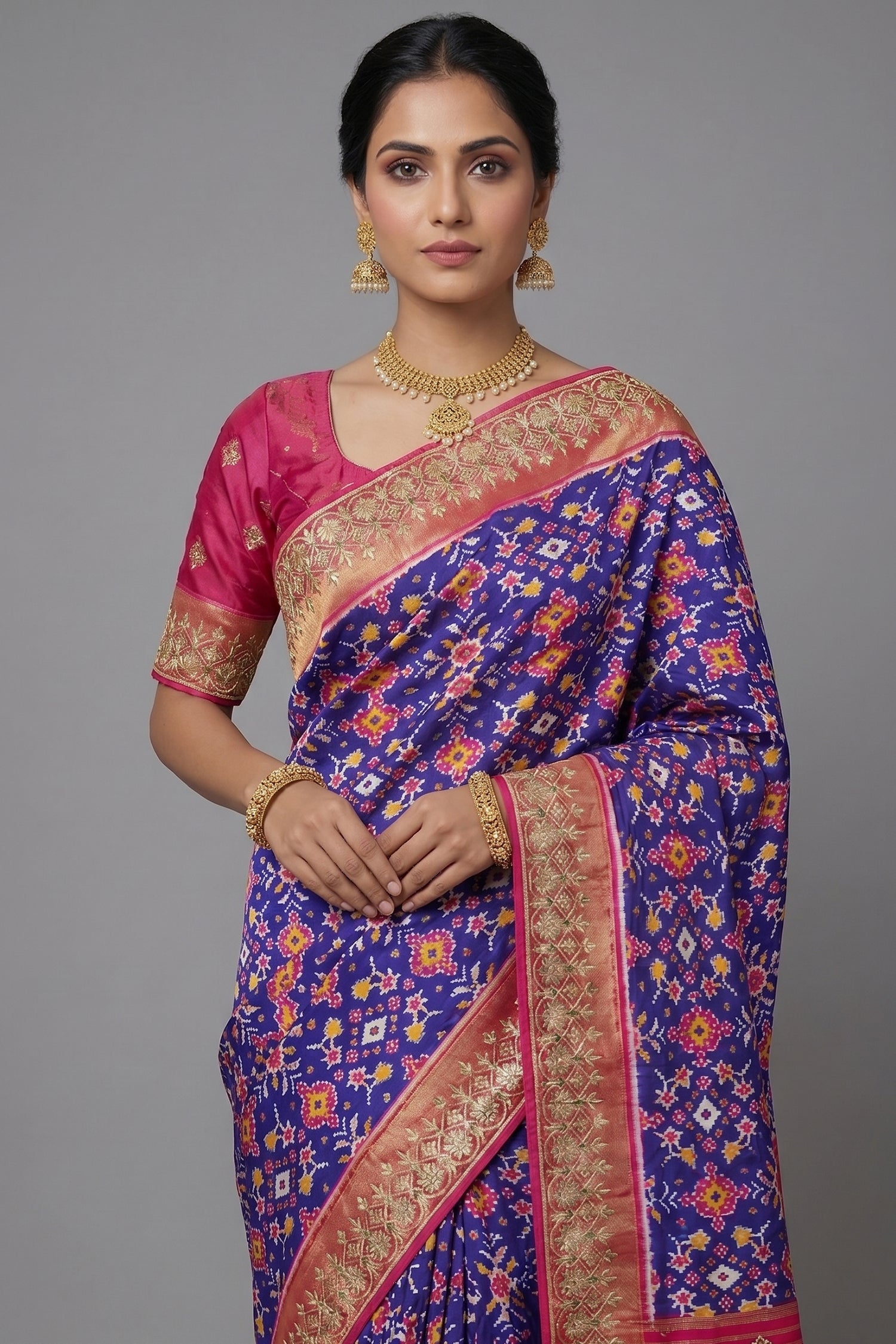 Purple Silk Traditional Patola Saree with Gota Sequin Work - purple silk saree patola
