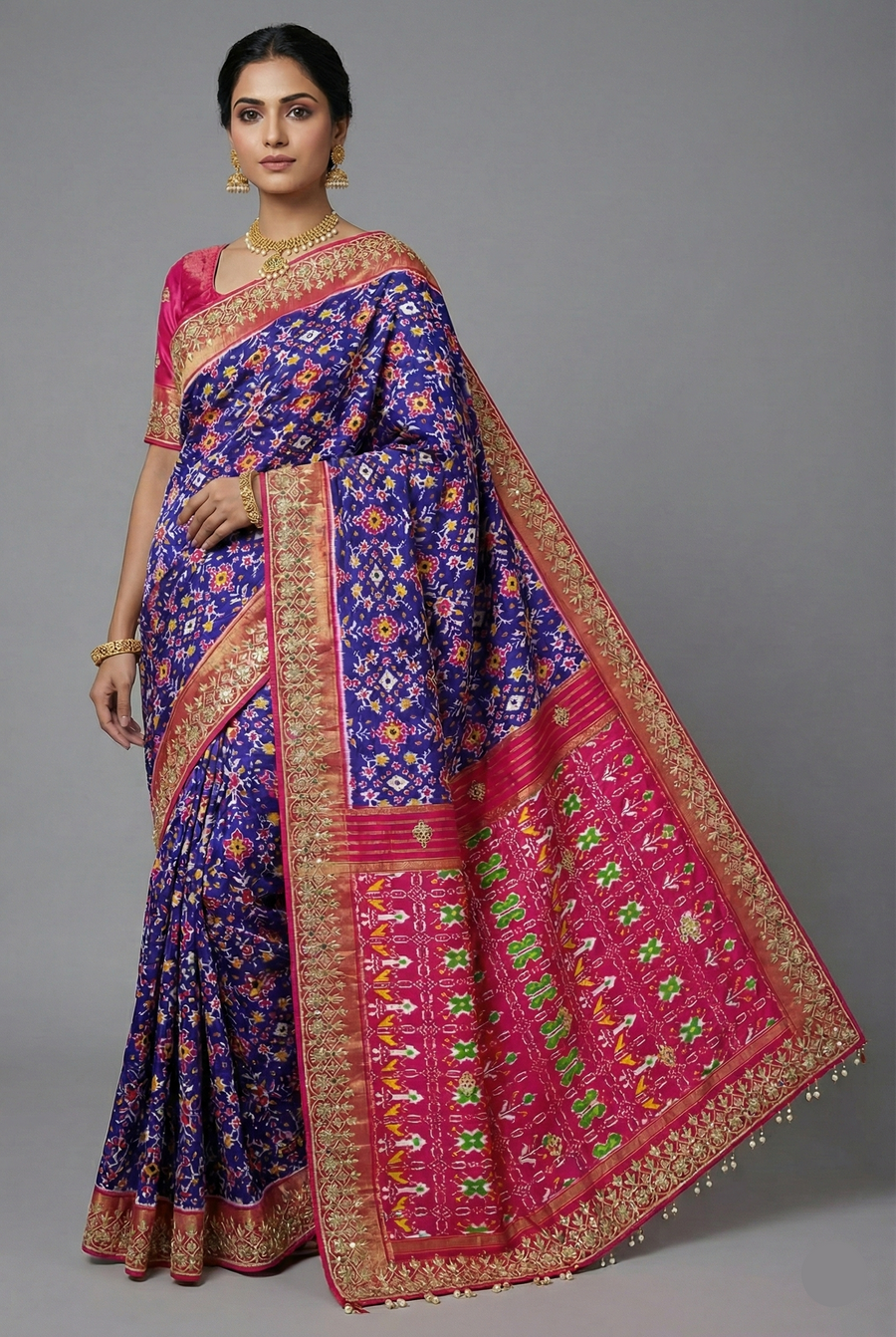 Purple Silk Traditional Patola Saree with Gota Sequin Work - purple silk saree patola