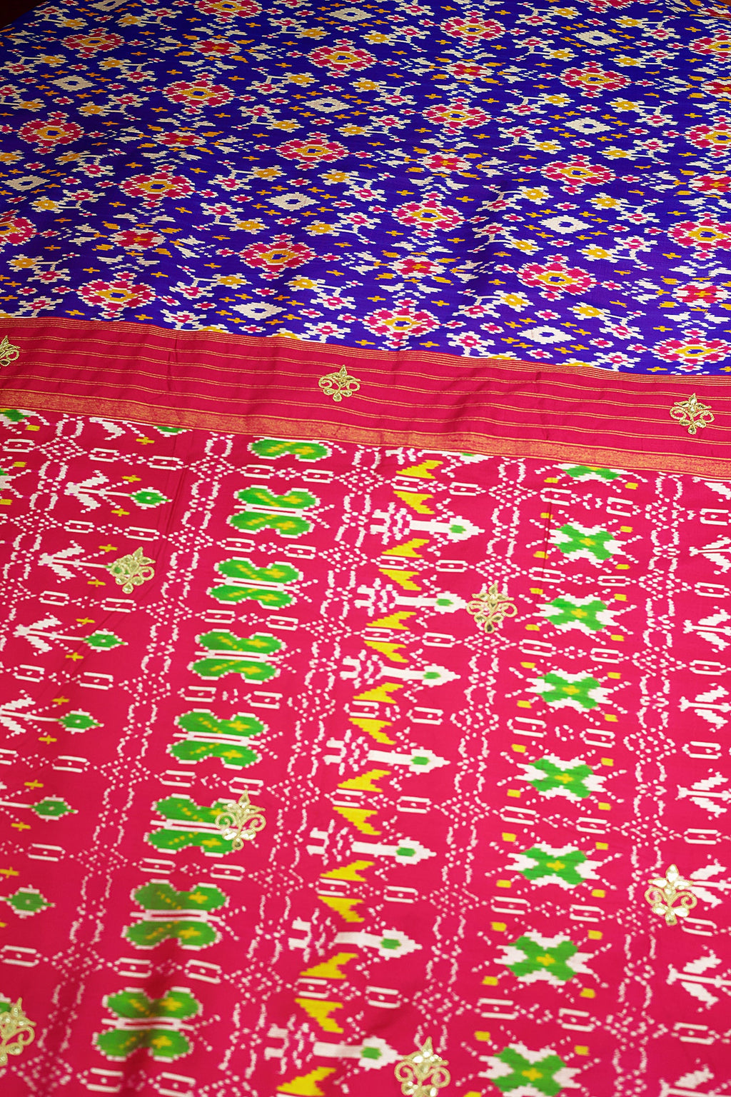 Purple Silk Traditional Patola Saree with Gota Sequin Work - purple silk saree patola
