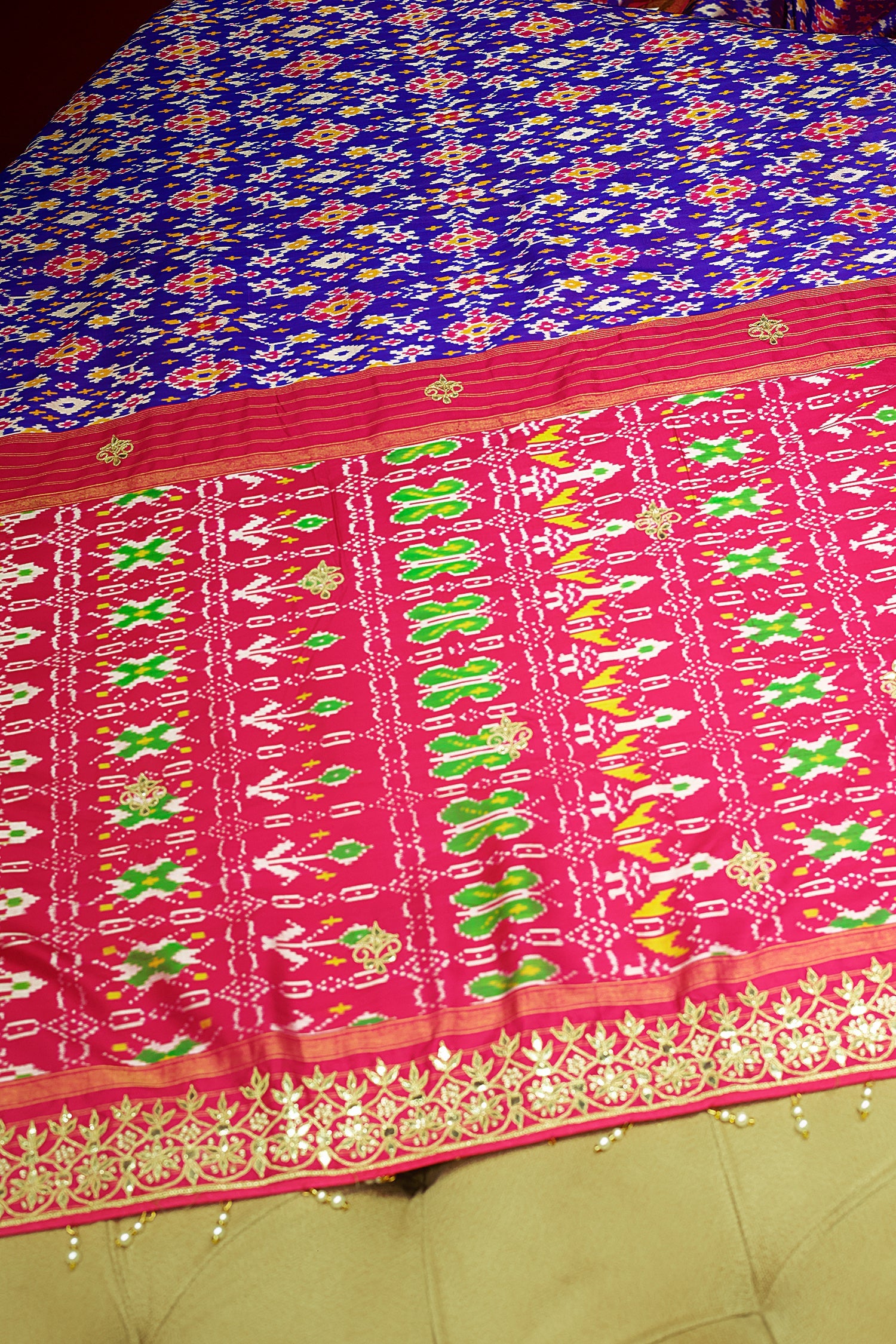 Purple Silk Traditional Patola Saree with Gota Sequin Work - purple silk saree patola