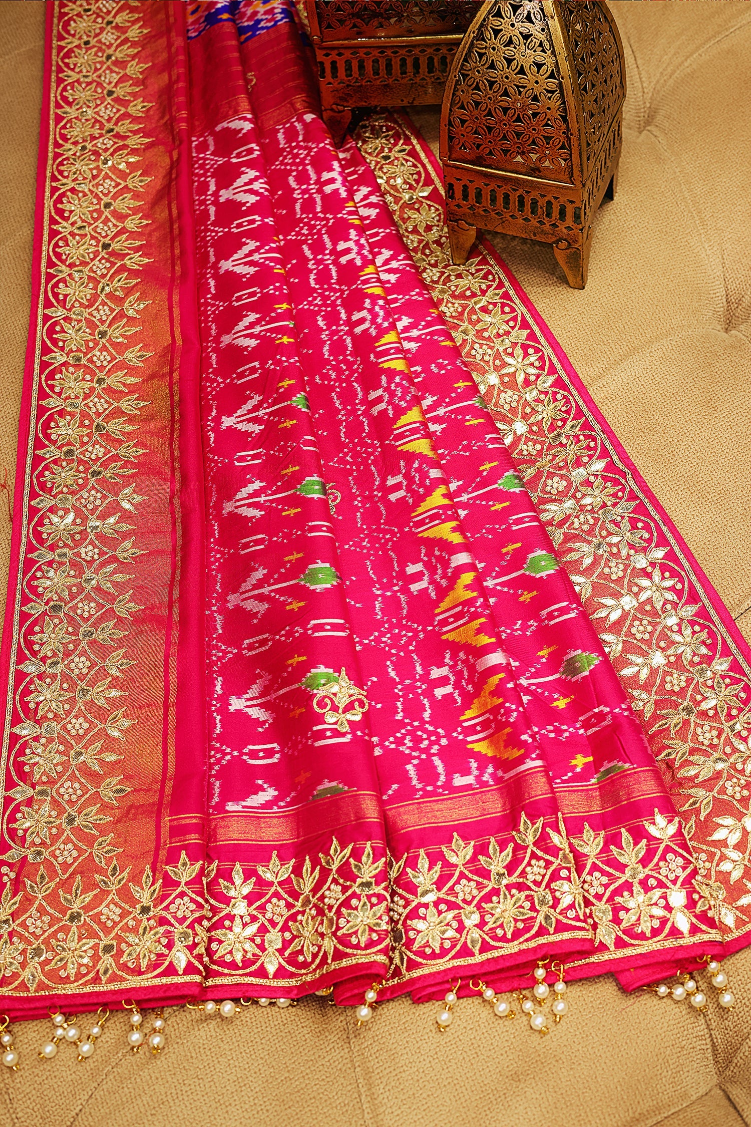 Purple Silk Traditional Patola Saree with Gota Sequin Work - purple silk saree patola