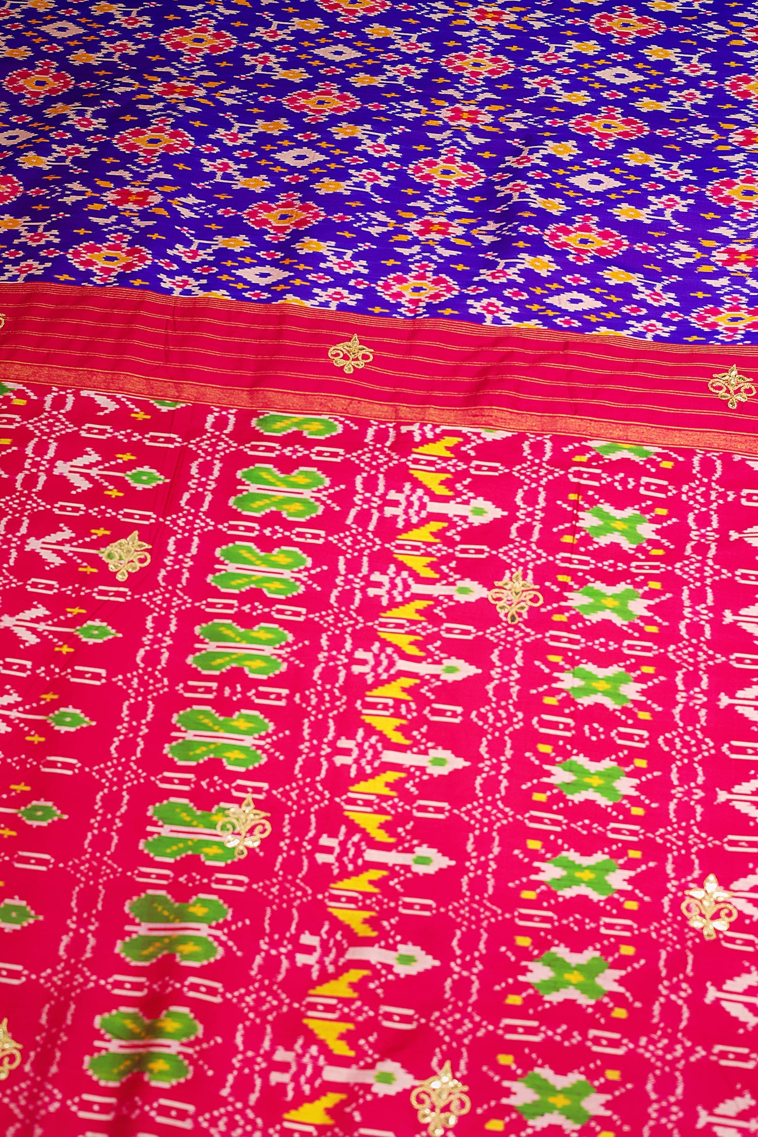 Purple Silk Traditional Patola Saree with Gota Sequin Work - purple silk saree patola