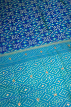 Turquoise Blue Silk Patola Saree with Zardosi Sequin Worked Scallop Border - blue silk saree patola