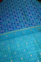 Turquoise Blue Silk Patola Saree with Zardosi Sequin Worked Scallop Border - blue silk saree patola