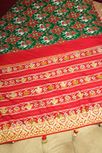 Green and Red Silk Traditional Patola Saree with Zardosi and Beads Work - red silk saree patola