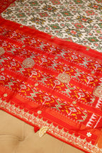 Off White Silk Traditional Patola Saree with Gota Work - white silk saree patola