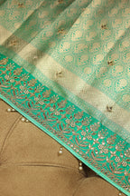 Sea Green Banarasi Silk Traditional Floral Woven Saree with Gota Beads Work - green silk saree