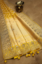 Yellow Banarasi Silk Traditional Woven Saree with Zardosi Gota Work - yellow silk saree