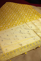 Yellow Banarasi Silk Traditional Woven Saree with Zardosi Gota Work - yellow silk saree