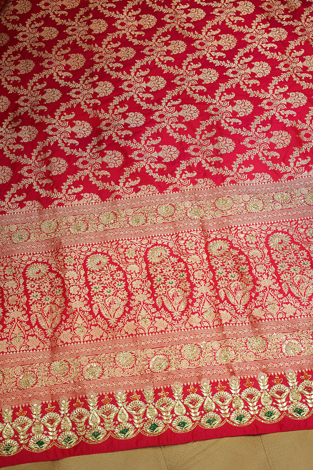 Rani Pink Banarasi Silk All Over Woven Saree with Handwork - pink silk saree