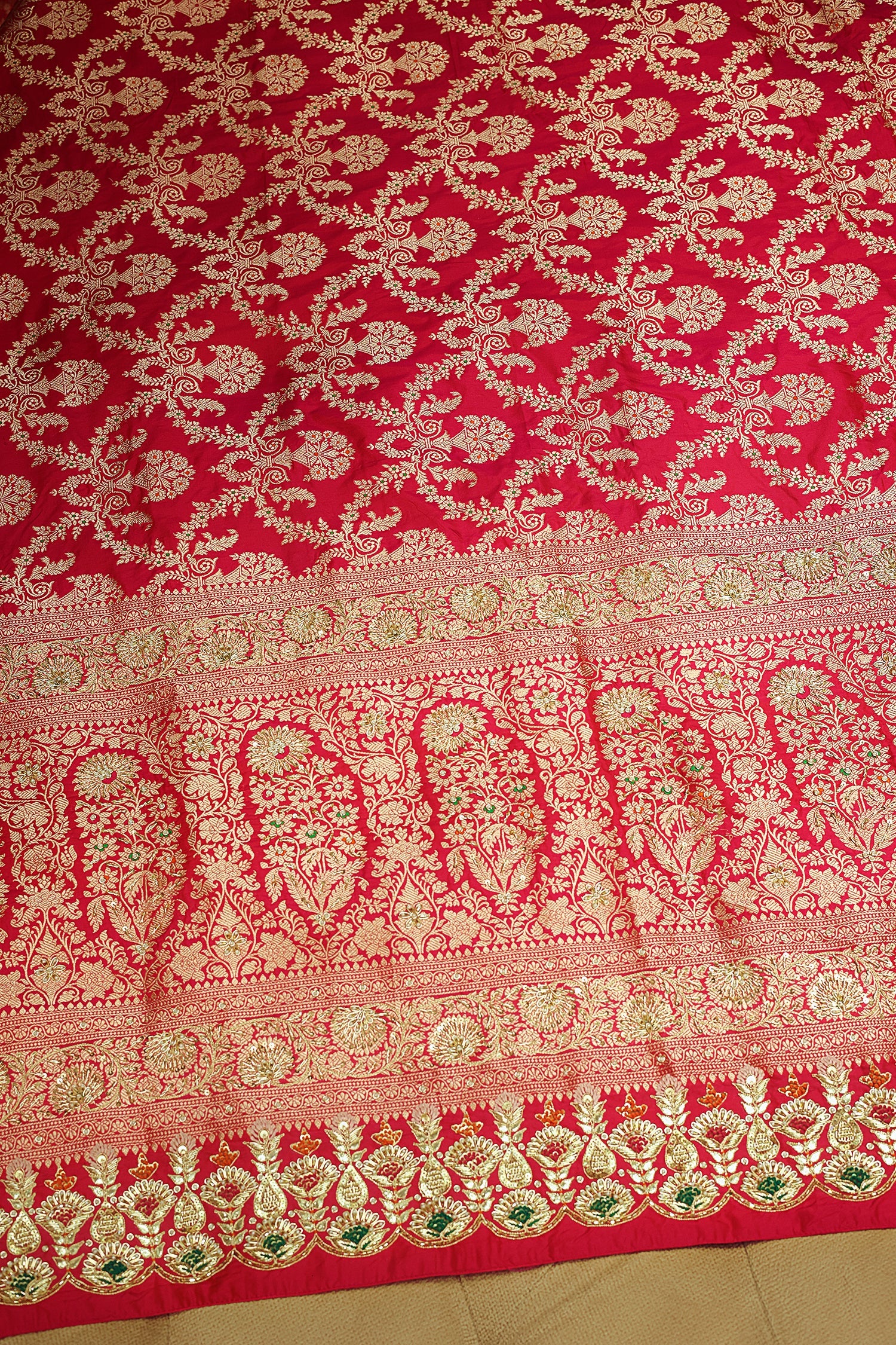 Rani Pink Banarasi Silk All Over Woven Saree with Handwork - pink silk saree