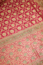 Rose Pink Banarasi Silk Traditional Floral Woven Saree with Beads and Zardosi Work - pink silk saree